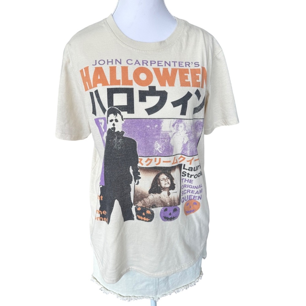 John Carpenter Halloween Tee Michael Myers Japanese Graphic Shirt Cream Medium